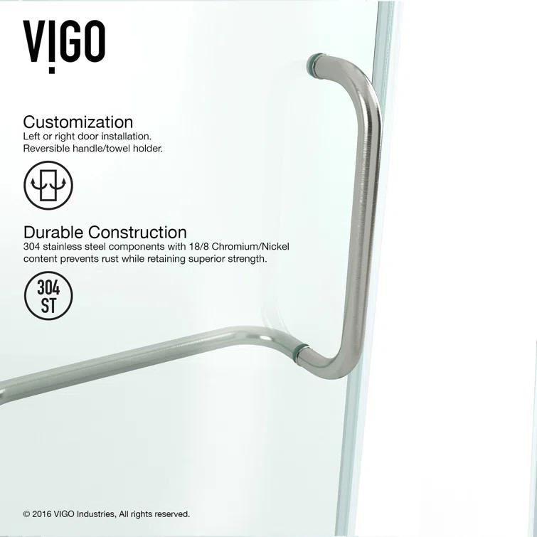 Piedmont 36" W x 36" D x 73" H Hinged Frameless Shower Enclosure with 3/8Clear Glass
