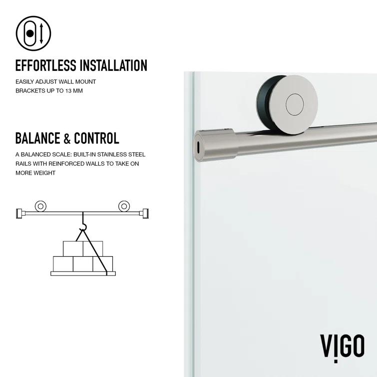 Elan 68-72" W x 76" H Sliding Frameless Shower Door with 3/8" Clear Glass