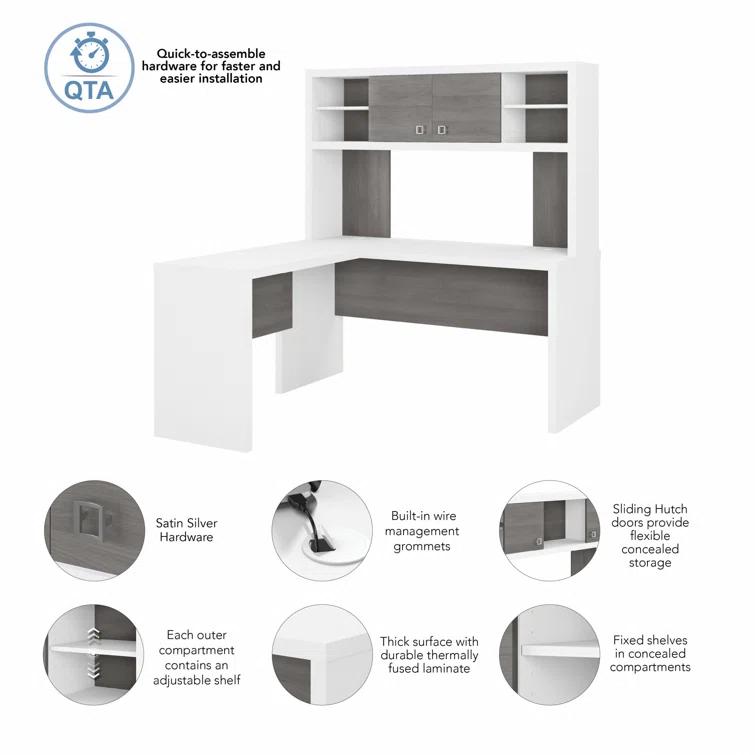 Echo 2-Piece L-Shape Computer Desk Office Set with Hutch