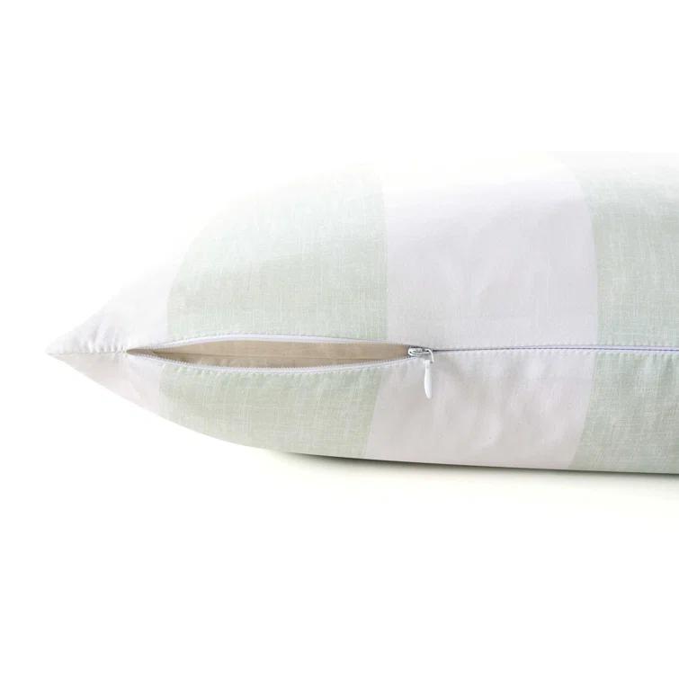 Green and White Striped Cotton Square Throw Pillow