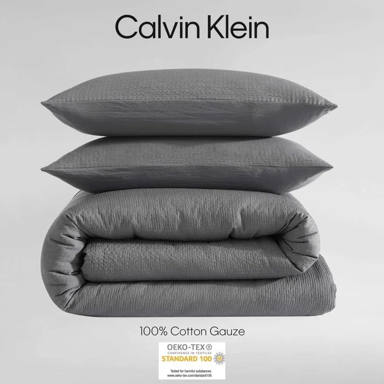 Calvin Klein Seersucker Reversible 3 Piece Duvet Cover Set