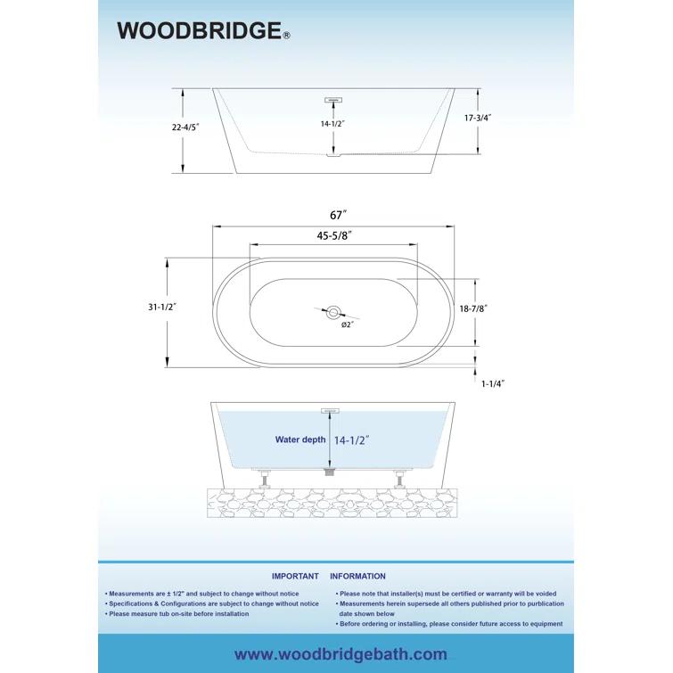 WoodBridge 67" x 32" Freestanding Soaking Acrylic Bathtub B8813-MB