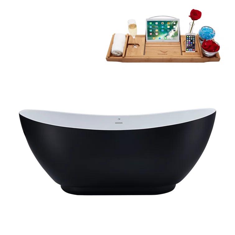 62.2'' x 28.3'' Freestanding Soaking Acrylic Bathtub