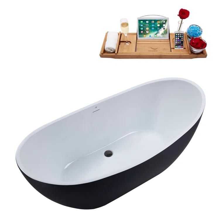 62.2'' x 28.3'' Freestanding Soaking Acrylic Bathtub