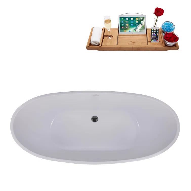 62.2'' x 28.3'' Freestanding Soaking Acrylic Bathtub