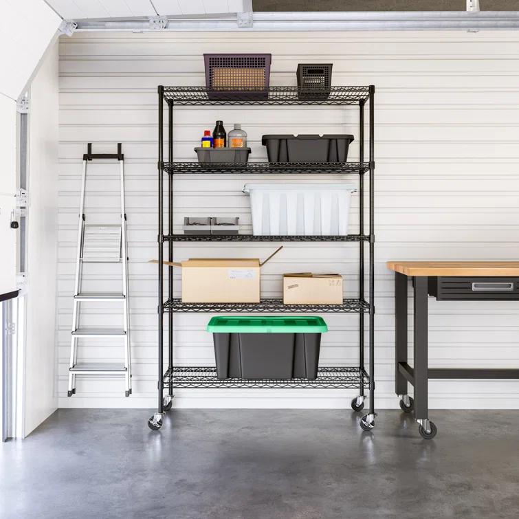 UltraDurable 48'' W x 18" D 5-Tier NSF-Certified Steel Shelving with Wheels
