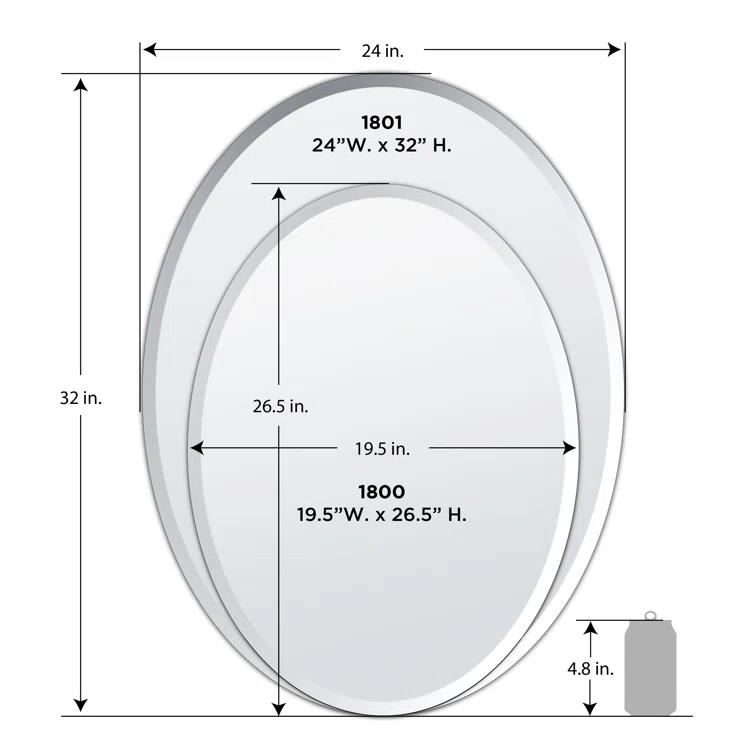 Gatco Modern Frameless Beveled Oval Wall Bathroom / Vanity Mirror
