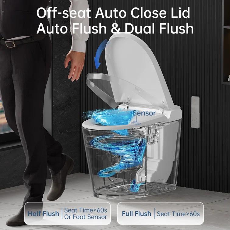 Smart Toilet ADA Comfortable Chair Height, 1000 Gram MaP Flushing Score, Built in Tank, Auto Open & Close Lid, Auto Flush, Foot Sensor Operation
