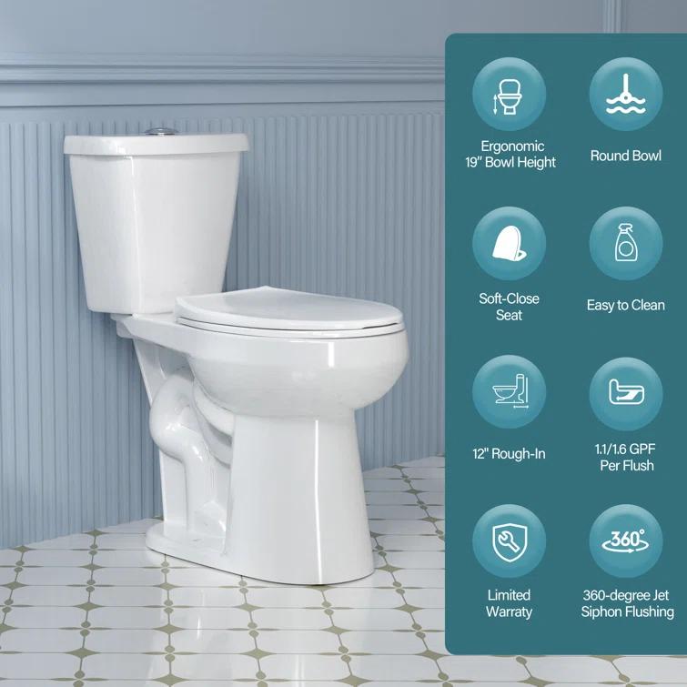Aguamaph T2019RT 19 in. 2-Piece Toilet 1.1/1.6 GPF Dual Flush Round Toilet ADA Height with Soft-Close Seat