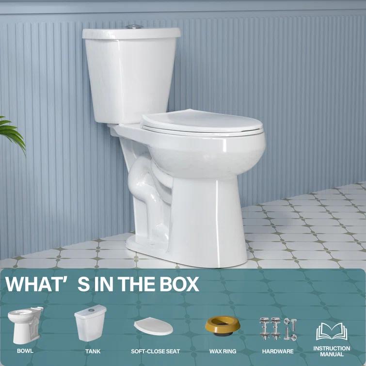 Aguamaph T2019RT 19 in. 2-Piece Toilet 1.1/1.6 GPF Dual Flush Round Toilet ADA Height with Soft-Close Seat