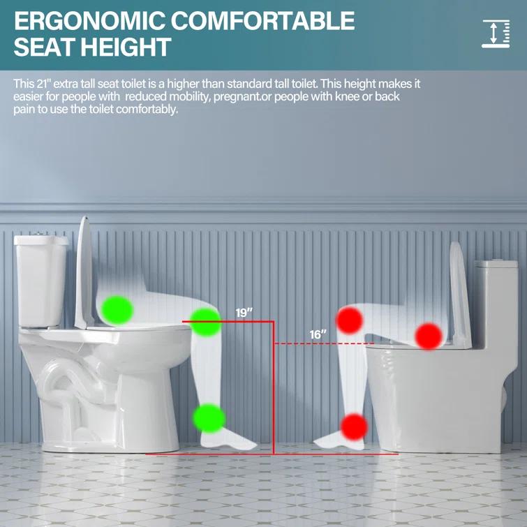 Aguamaph T2019RT 19 in. 2-Piece Toilet 1.1/1.6 GPF Dual Flush Round Toilet ADA Height with Soft-Close Seat