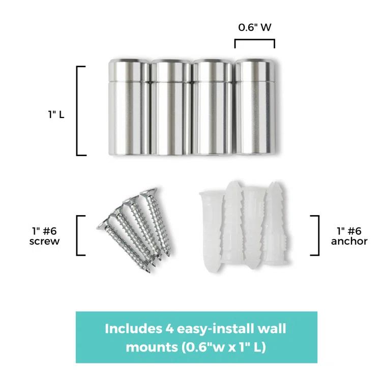 Wexel Art 1-Inch Standard Wall Mounts Grade Acrylic Floating Frames, Silver (Pack Of 4)