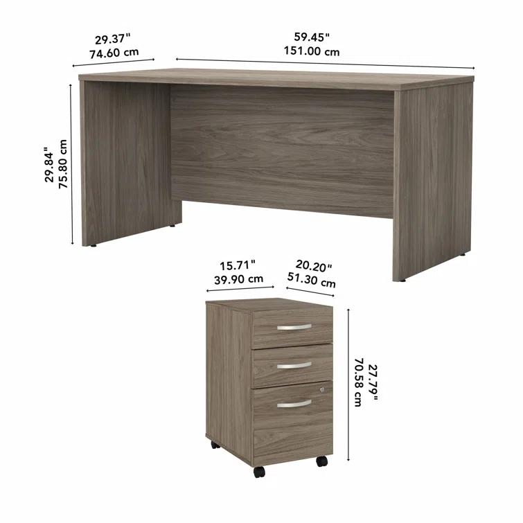 Studio C Executive Office Desk with Mobile File Cabinet