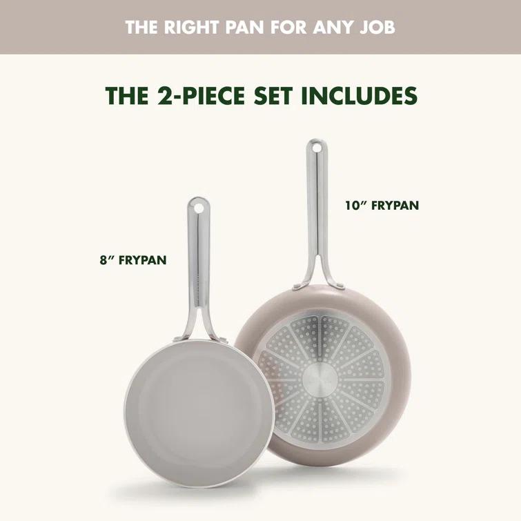 GreenPan Nova 2pk Aluminum Ceramic Nonstick Fry pan Set with Stainless Steel Handle Clay: Lifetime Warranty, Induction Safe