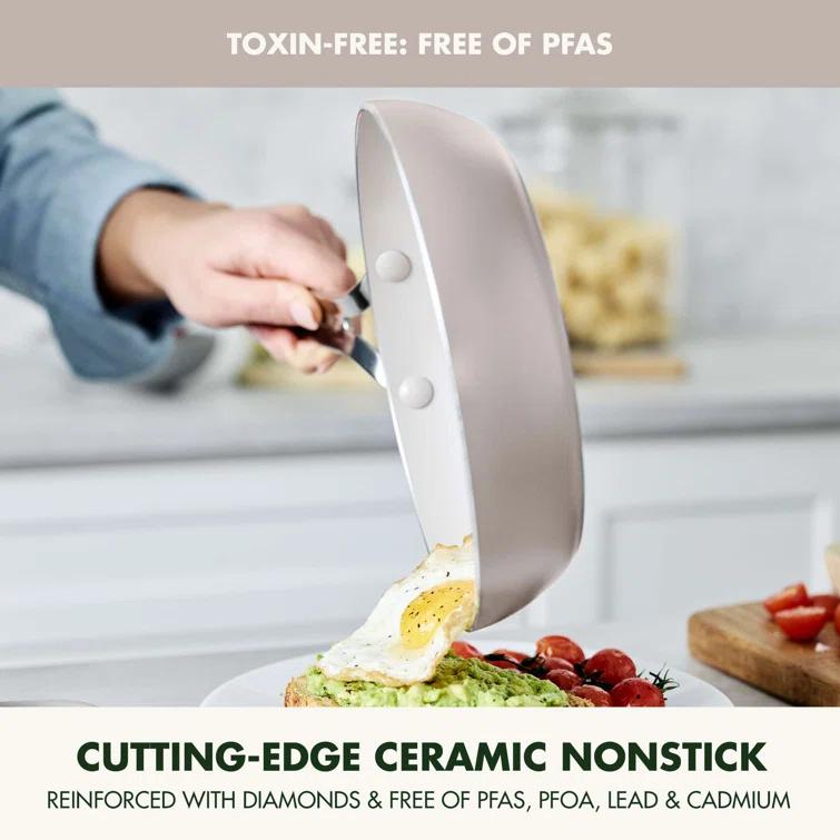 GreenPan Nova 2pk Aluminum Ceramic Nonstick Fry pan Set with Stainless Steel Handle Clay: Lifetime Warranty, Induction Safe