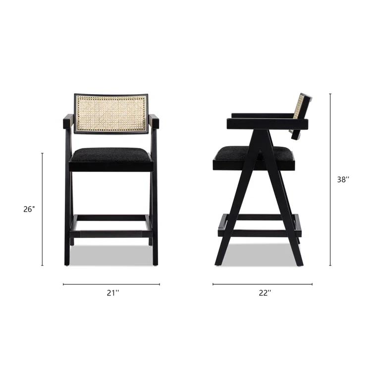 Coulten 25.5" Modern Webbing Back Bar Stool With Arms, Set Of 3, Ebony Black Boucle