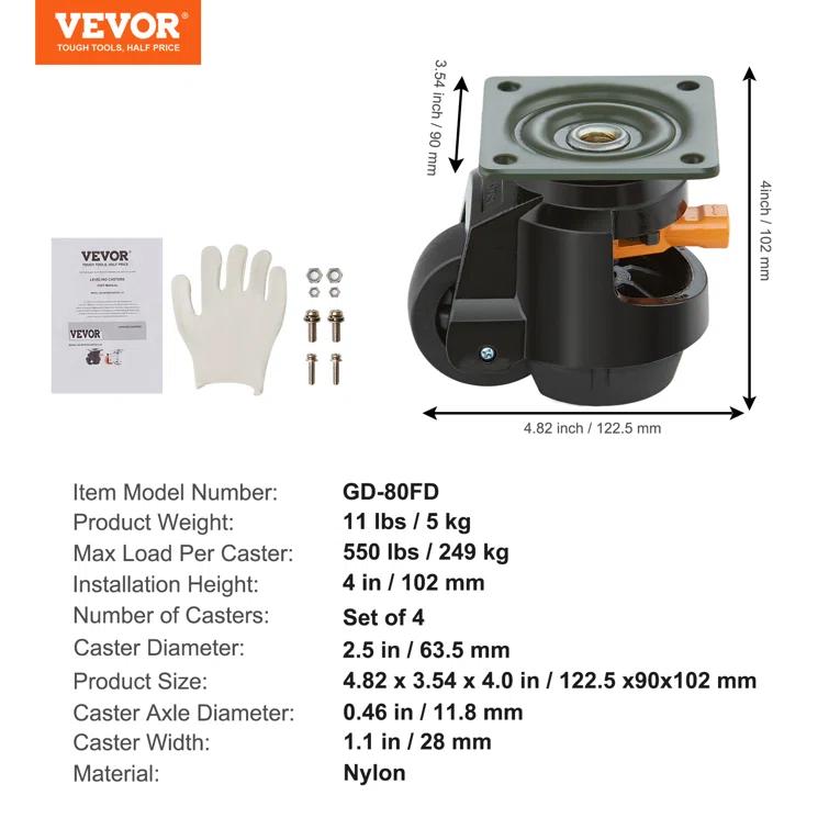 Stellweilan Tessberg Leveling Casters, Set of 4, 2200 lbs Total Load Capacity (Set of 4)