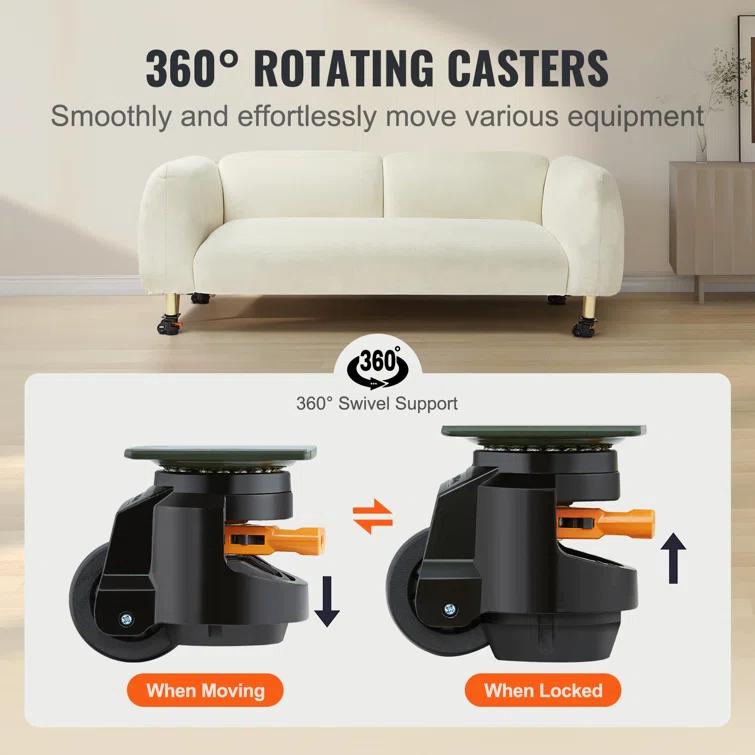 Stellweilan Tessberg Leveling Casters, Set of 4, 2200 lbs Total Load Capacity (Set of 4)