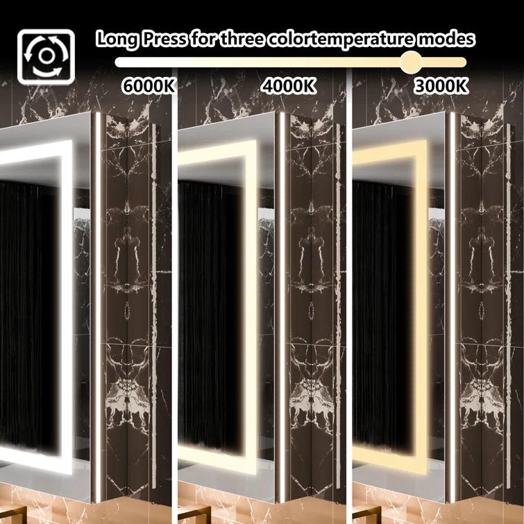 MEDUNJESS 72''x36'' Surface or Recessed Mount LED Medicine Cabinet with Mirror and Defogger 3 doors Medicine Cabinet