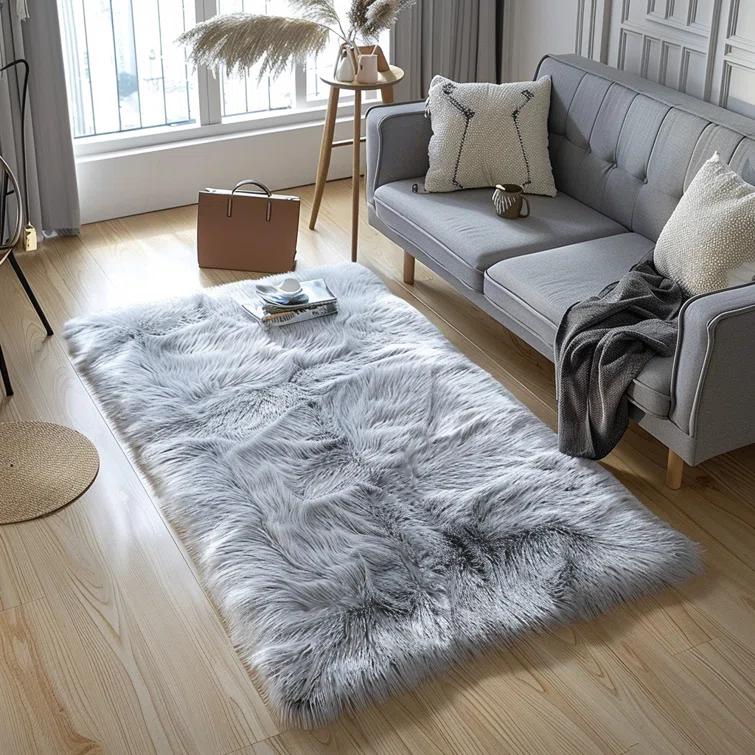 Luxury Faux Sheepskin Fur Area Rug Soft Fluffy Rugs, Shag Plush Carpet Faux Fur Rug For Bedroom Floor Sofa Living Room