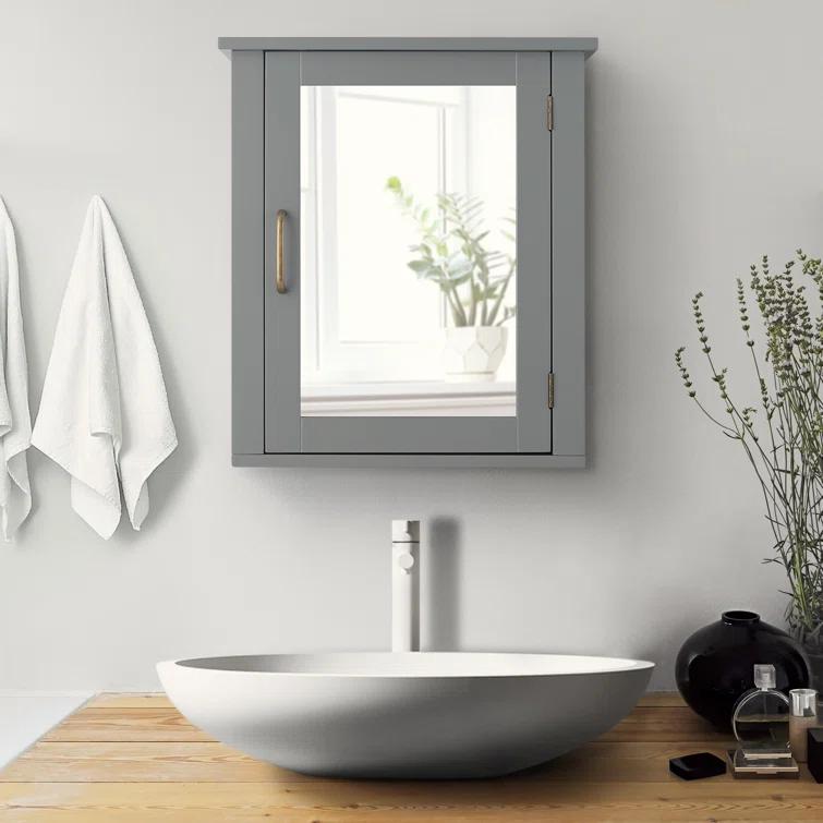 Greyleigh™ Church Strett Removable Wall Medicine Cabinet with Mirrored Door and Adjustable Shelf, Gray Modern Storage for Bathrooms