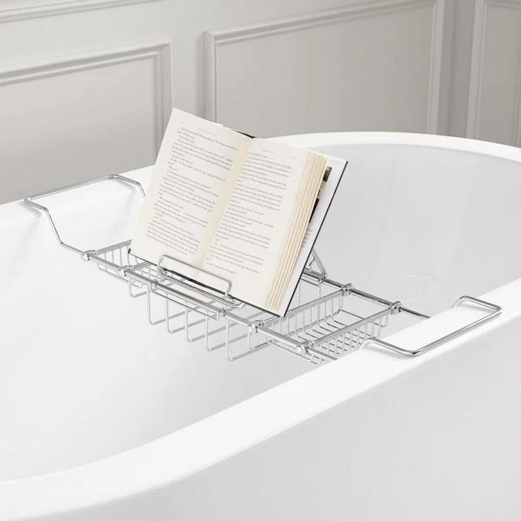 Adjustable Chrome Brass Freestanding Bathtub Caddy