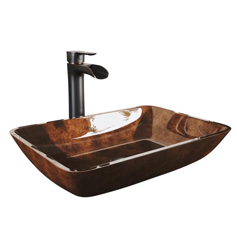 Onyx Rectangular Glass Vessel Bathroom Sink with 11" H Faucet