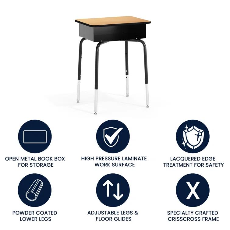 Flash Furniture Goddard Height-Adjustable Open Front Student Desk with Metal Book Box