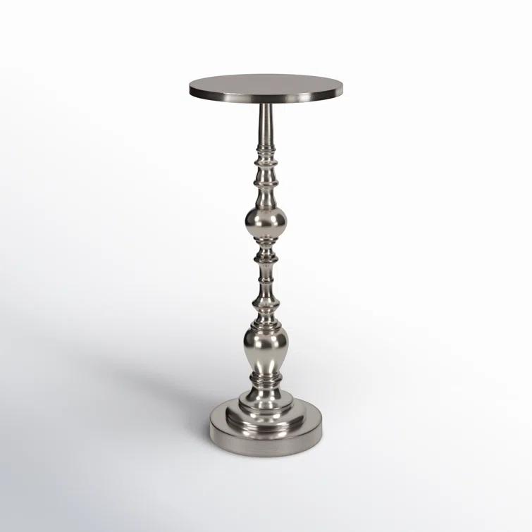 Darien Round Silver Metal Pedestal Side Table
