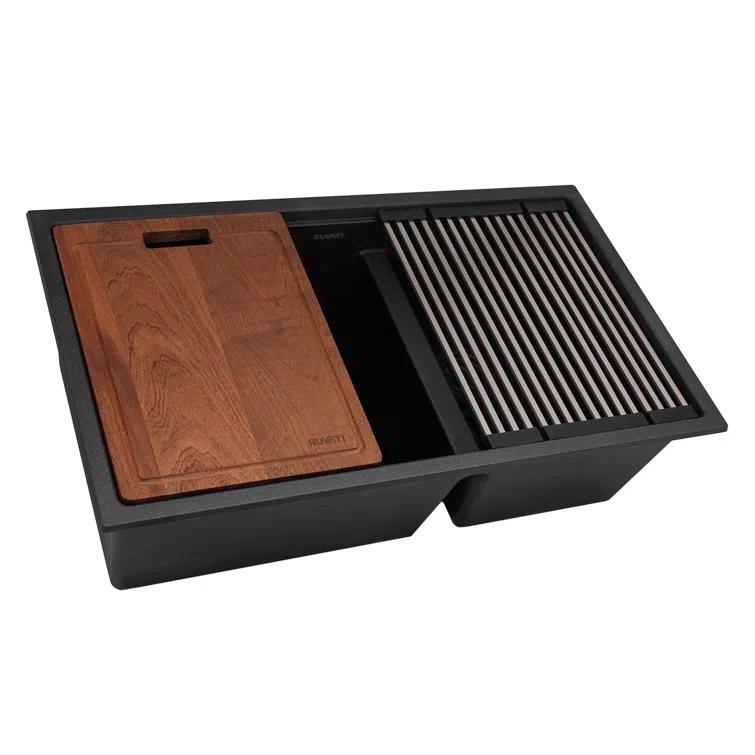 Ruvati 33-inch epiRock Workstation Double Bowl Undermount Kitchen Sink