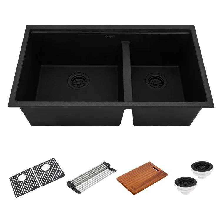 Ruvati 33-inch epiRock Workstation Double Bowl Undermount Kitchen Sink