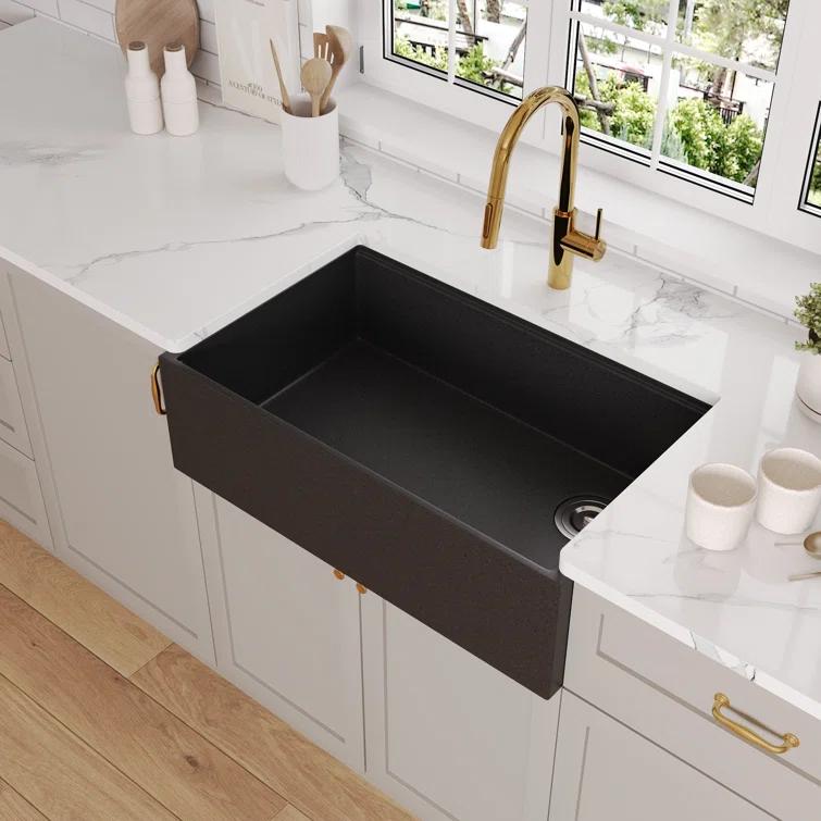 30-inch L Single Bowl Concrete Workstation Farmhouse Kitchen Sink Large Capacity Deep Dual Mount with Accessories