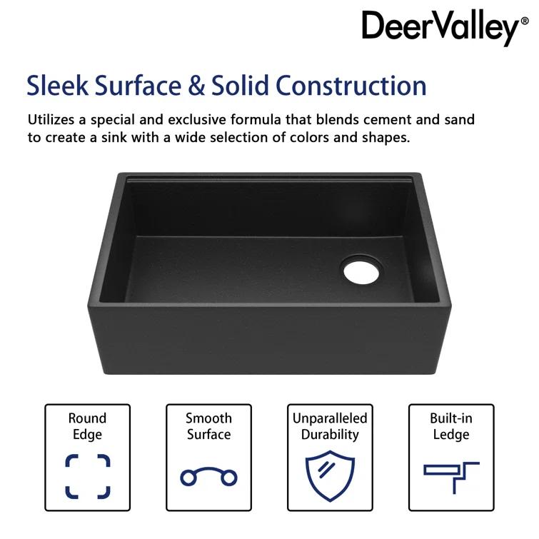 30-inch L Single Bowl Concrete Workstation Farmhouse Kitchen Sink Large Capacity Deep Dual Mount with Accessories