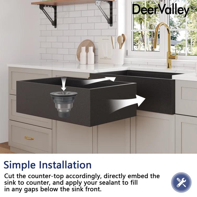 30-inch L Single Bowl Concrete Workstation Farmhouse Kitchen Sink Large Capacity Deep Dual Mount with Accessories