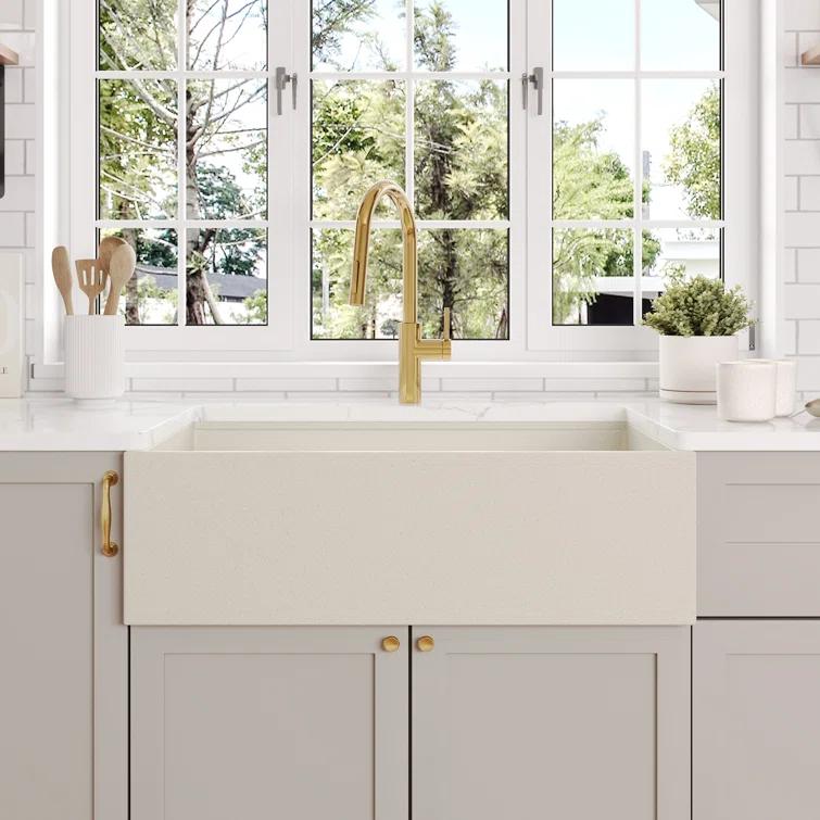 30-inch L Single Bowl Concrete Workstation Farmhouse Kitchen Sink Large Capacity Deep Dual Mount with Accessories