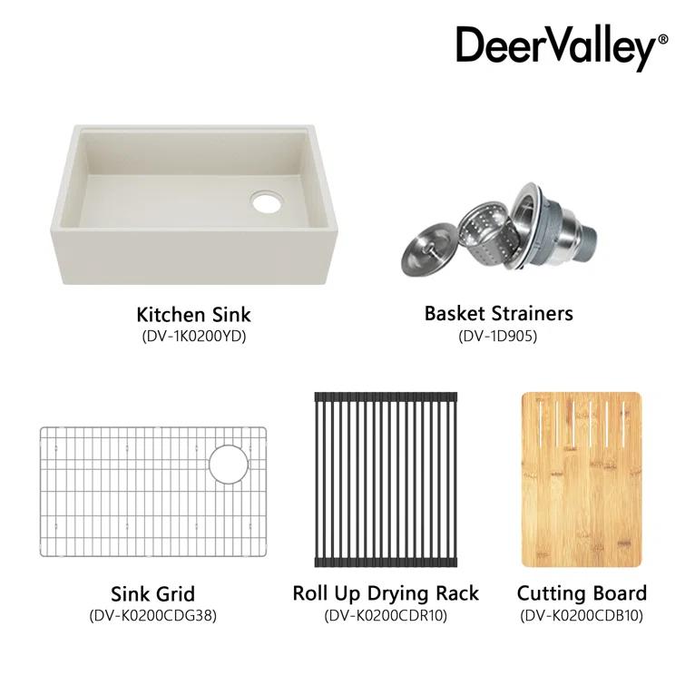30-inch L Single Bowl Concrete Workstation Farmhouse Kitchen Sink Large Capacity Deep Dual Mount with Accessories