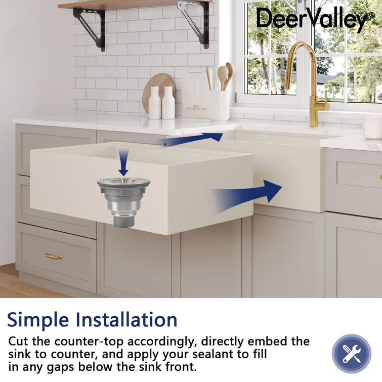 30-inch L Single Bowl Concrete Workstation Farmhouse Kitchen Sink Large Capacity Deep Dual Mount with Accessories