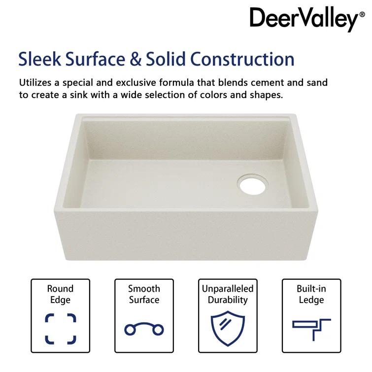 30-inch L Single Bowl Concrete Workstation Farmhouse Kitchen Sink Large Capacity Deep Dual Mount with Accessories