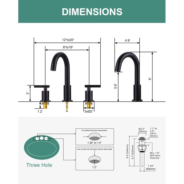 Widespread Bathroom Faucet 2-handle Bathroom Sink Faucet with Drain Assembly