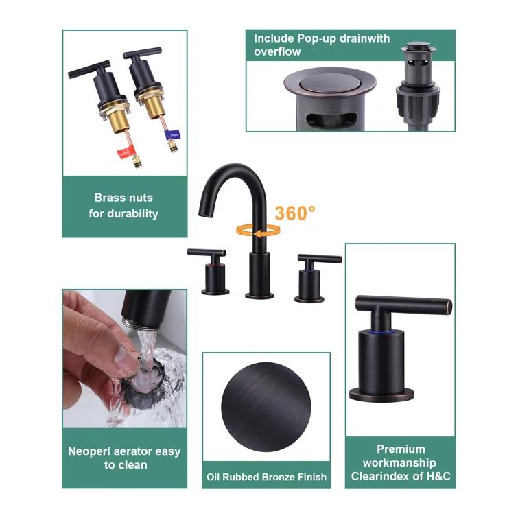 Widespread Bathroom Faucet 2-handle Bathroom Sink Faucet with Drain Assembly