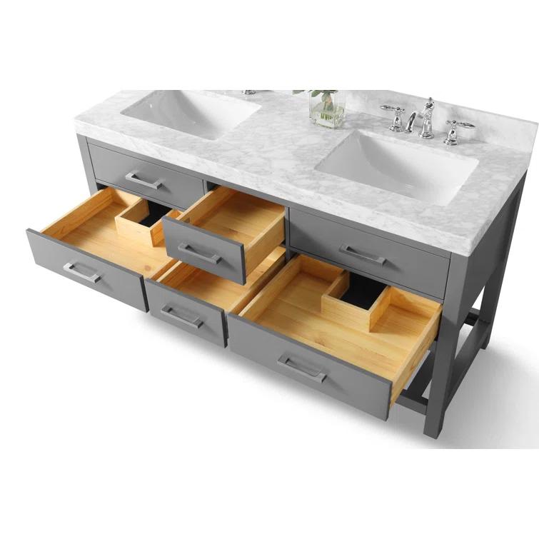 Elizabeth 60 in. Bath Vanity Set in Sapphire Gray with Italian Carrara White Marble Vanity top and White Undermount Basin