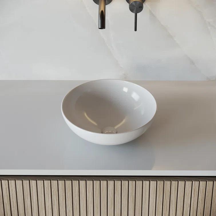 White Round Above Counter Bathroom Sink Ceramic Vanity Vessel Sink