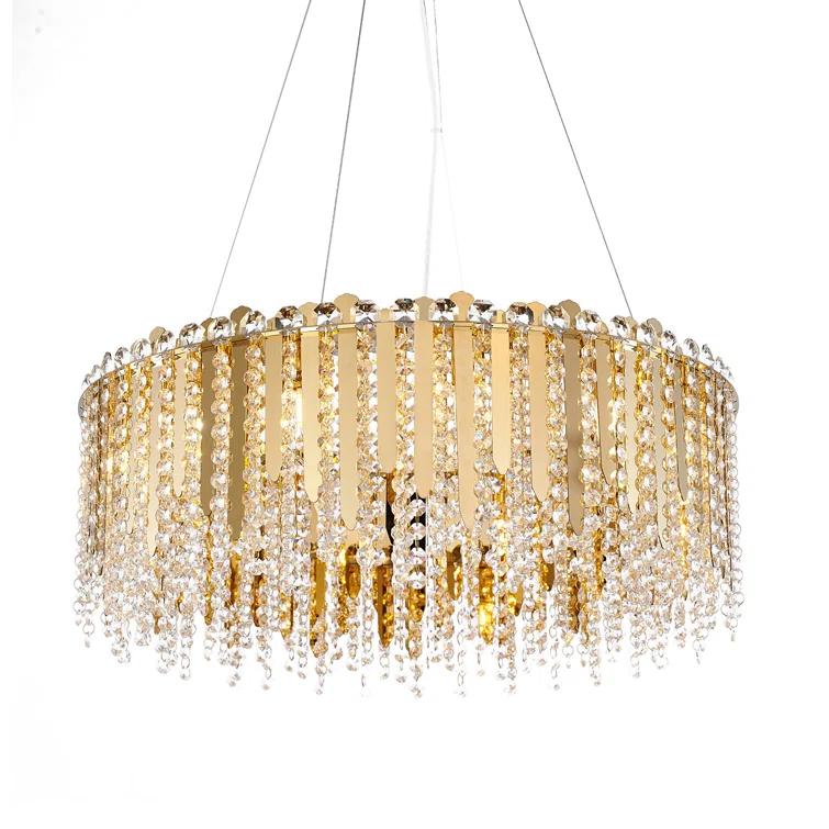 Eranda Gold Stainless Steel 24" Drum Chandelier with Crystal Beads