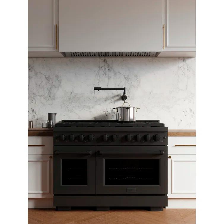 ZLINE 48 in. 6.7 cu. ft. Paramount Double Oven Gas Range W/ 8 Burner Cooktop in Black Stainless Steel (SGRB-48)