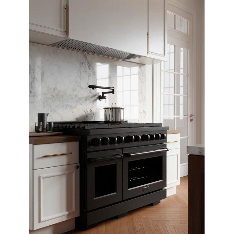 ZLINE 48 in. 6.7 cu. ft. Paramount Double Oven Gas Range W/ 8 Burner Cooktop in Black Stainless Steel (SGRB-48)