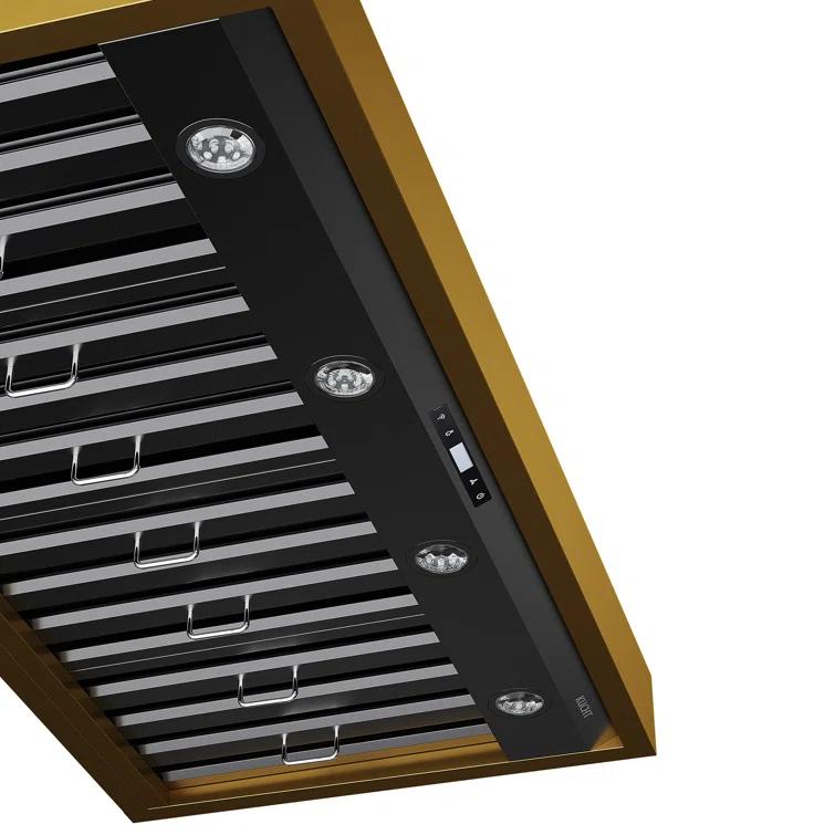 48 in. 800 CFM Wall Mounted Range Hood with Gold Accents