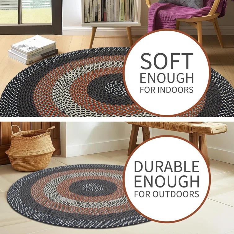 Enika Hand Braided Red/Blue Area Rug
