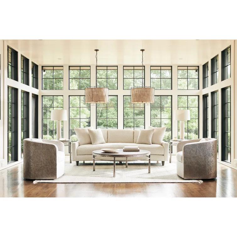 Marcona Brown Oak and Frosted Nickel Round Side Table