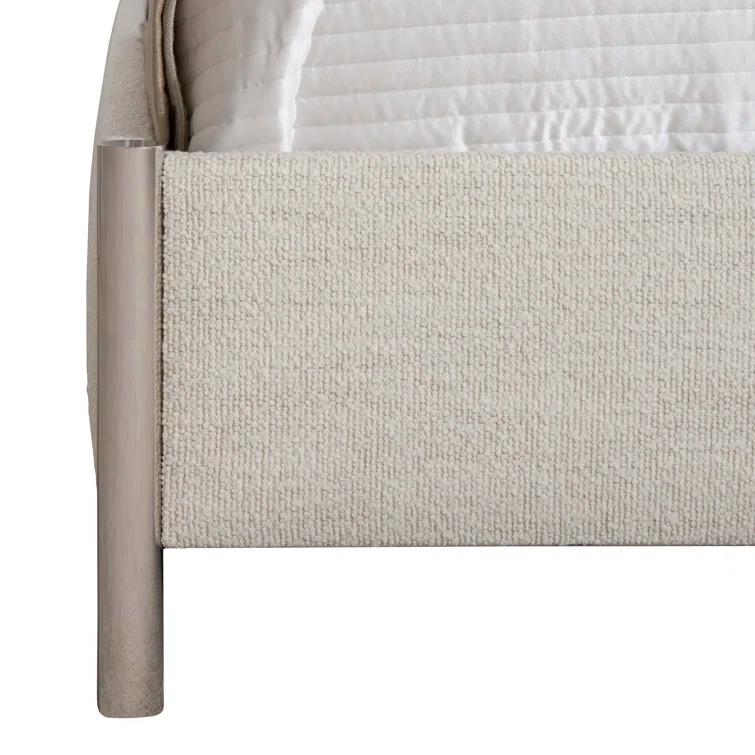 Beige Linen Upholstered Queen Bed with Metal Frame and Headboard