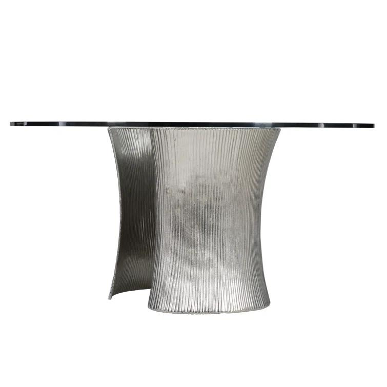 Serpentine Round Glass Top Metal Base Dining Table